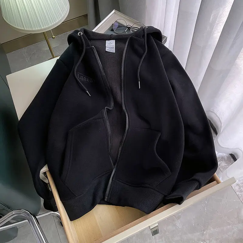 CGC Winter Oversize Zip Up Hoodies Women 2022 Harajuku Hooded Sweatshirts Female Warm Plus Velvet Hoodies Jacket Casual Tops