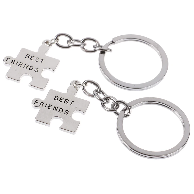 HOT 2PC/Set "Best Friends " Key Chain Letters Carved Key Ring Couple Cute Keychain Puzzle Geometric Keychains Holder