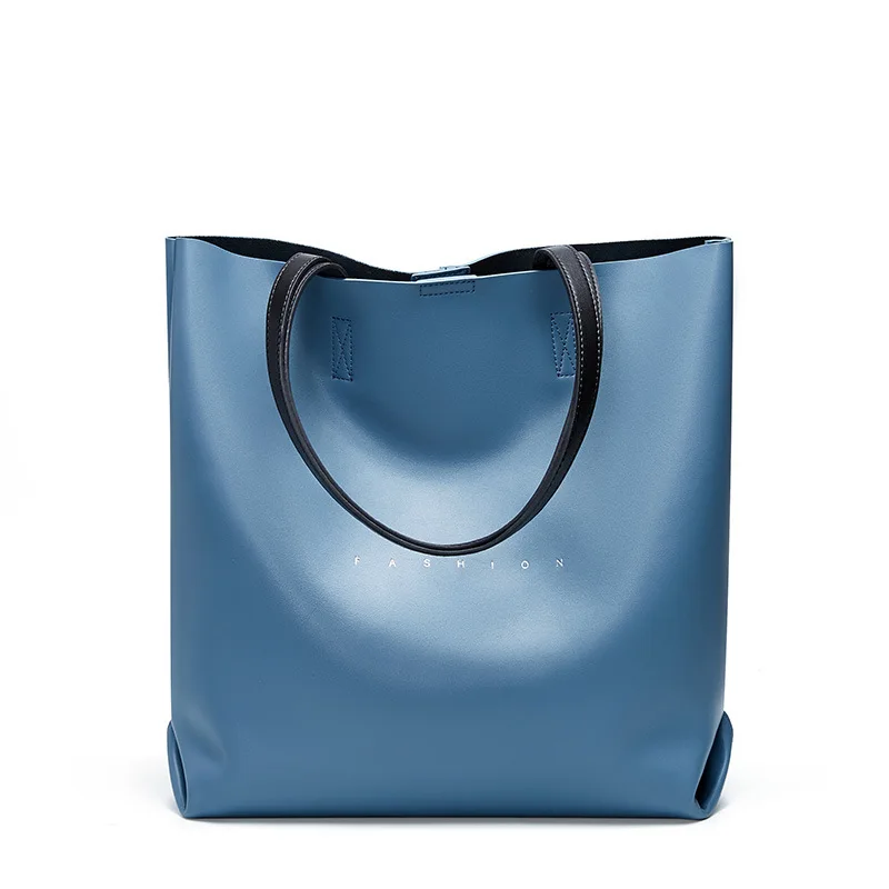 Большой Сумки Для женщин сумка-мешок из натуральной кожи большие сумки женские сумки на плечо сумки для шоппинга простая дамская сумочка Элитный бренд сумки - Цвет: blue