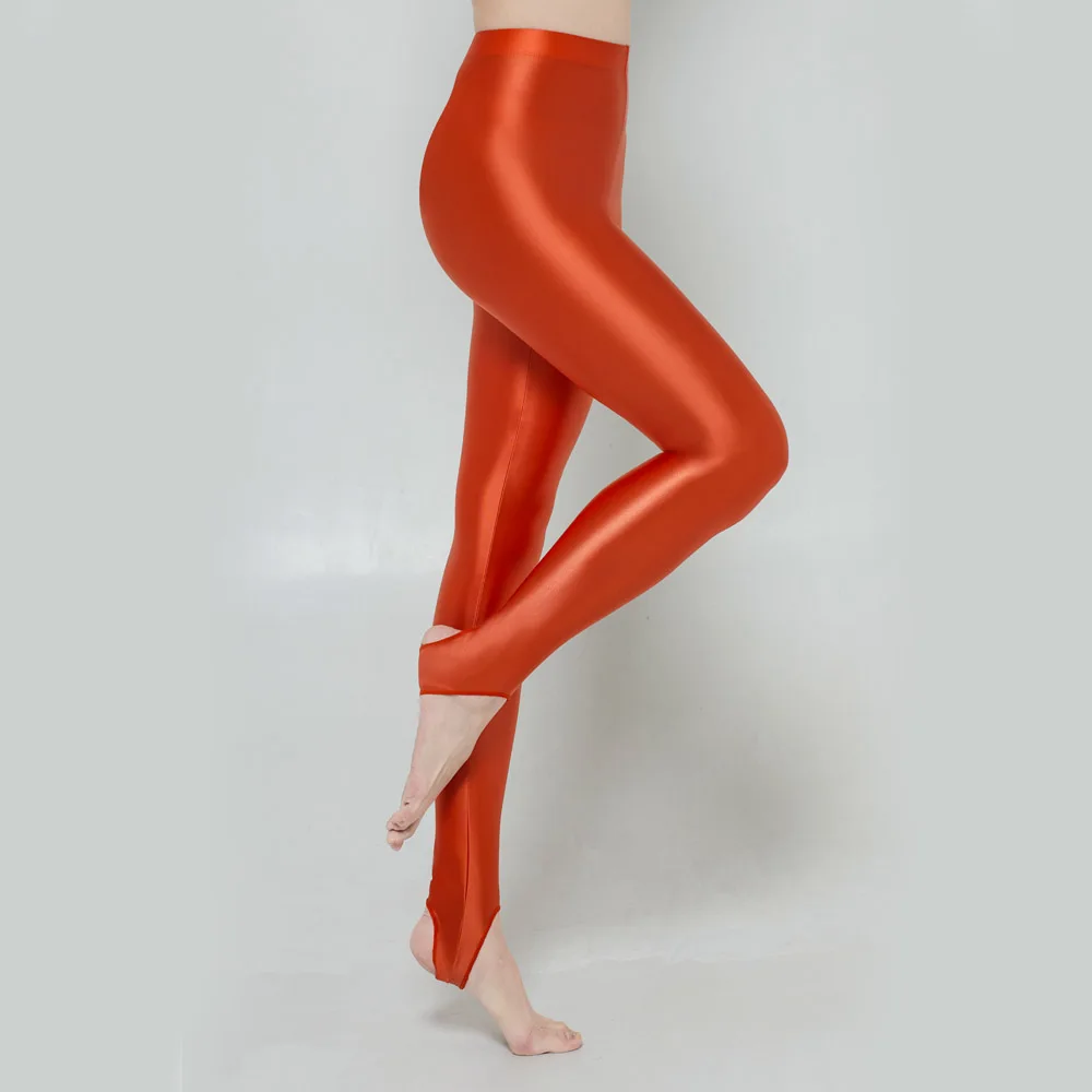 M-3XL Women Oil Shiny Stirrup Leggings Glossy Opaque Sports Yoga