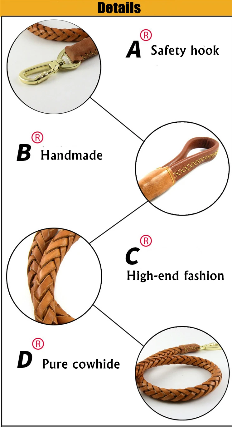 Rolled Leather Dog Leash For Small Medium Dogs Braided Leather Puppy Cat Pet Walking Leash Leads Brown Color 1.1M Long (1)