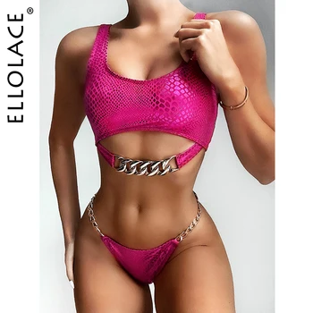 

Ellolace Snake Skin Bikini Women's Swimsuit With Chain Bathing Suit Swimsuit Female Swimwear 2020 Women's Two-Piece Swimsuit