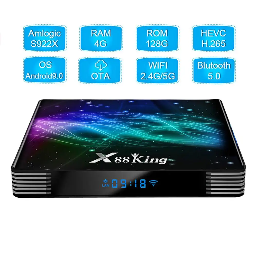 OUYAWEI X88 King tv Box 4GB LPDDR4 SDRAM 128G Flash для Amlogic S922X Android 9,0 Dual WiFi BT5.0 1000M RJ45 4K медиаплеер - Цвет: UK plug