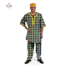BRW традиционная африканская одежда для мужчин s комплект из 2 предметов Половина рукава Slim Fit человек футболки и брюки наборы Дашики мужская одежда WYN76