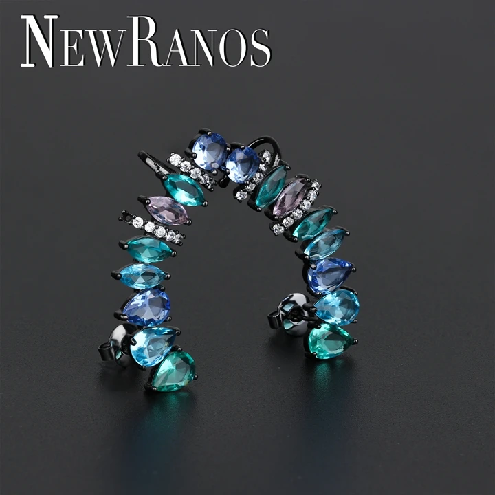 Newranos, Разноцветные серьги-гвоздики с кристаллами, CZ, клипсы на ухо, пирсинг для манжет, серьги для женщин, модное ювелирное изделие EFX002422