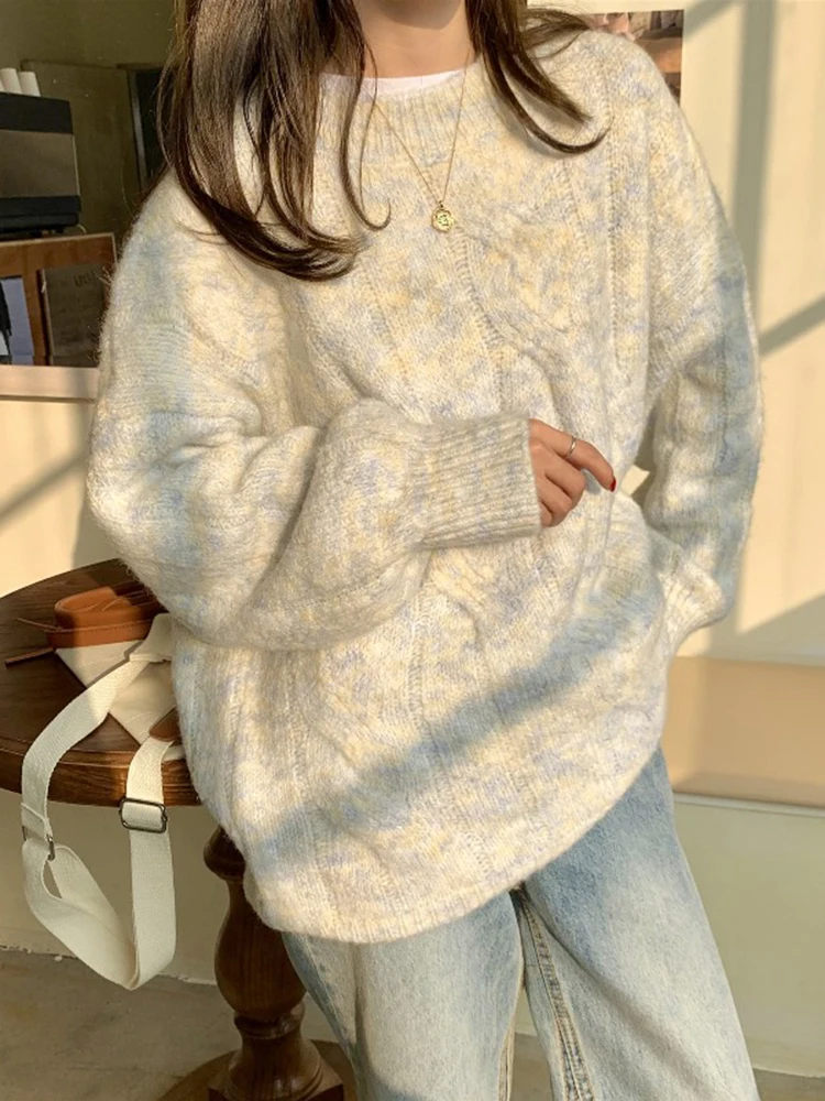 

Twist sweater women's autumn and winter new gentle pullover loose lazy wind wear thick knit shirt top