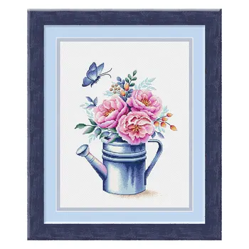 

New Flower Pattern Embroidery Fishxx Cross Stitch B1530 Flower Teapot Precision Printing Handmade Kit