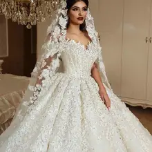 Роскошные 3D кружевные цветы с открытыми плечами бальное платье Свадебные платья винтажное принцесса Саудовская Арабский Дубай размера плюс свадебное платье