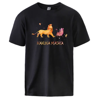 

Fashion Hakuna Matata Tshirt Short Sleeve Sportswear Cartoon Simba Pumbaa Timon Tshirt 2020 Man 100% Cotton Casual Tee