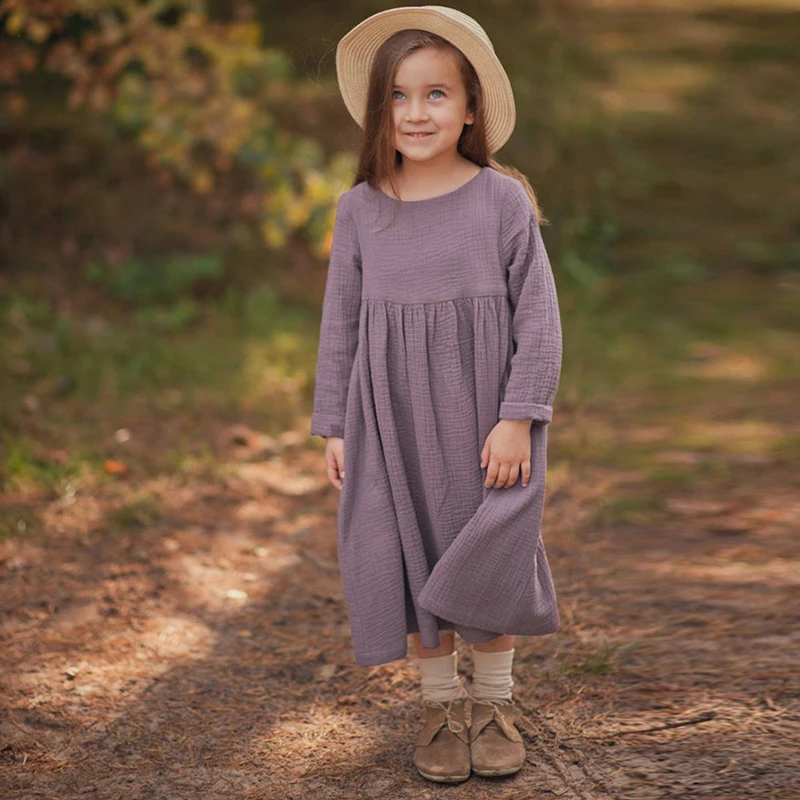 children dress 100% Cotton Retro Girl Dress Autumn New Baby Kids Casual And Comfortable Long Sleeve Button-Down Dresses Children Clothing TZ62 children dress