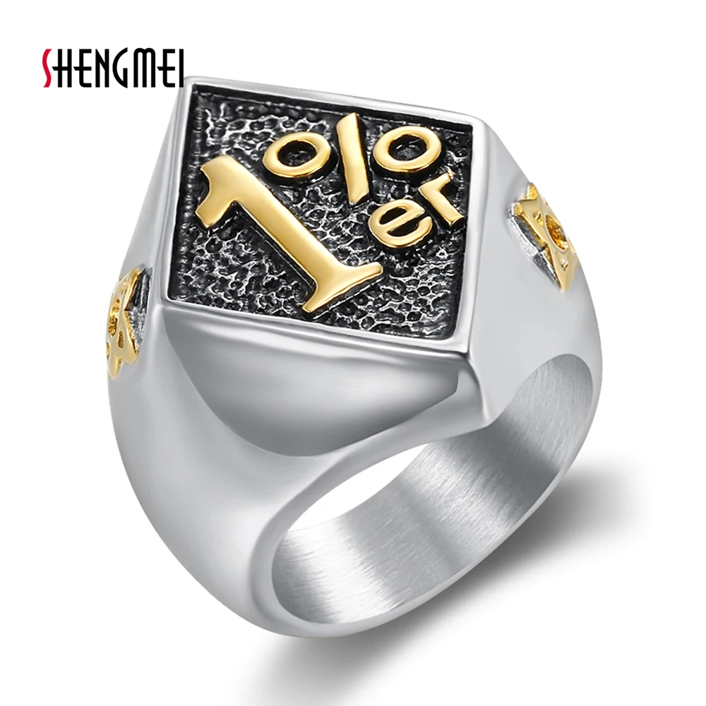 Shengmei Newest Golden Silver Color 1%er Men Rings Stainless Steel Gothic Handsome Party Men's Jewelry | Украшения и