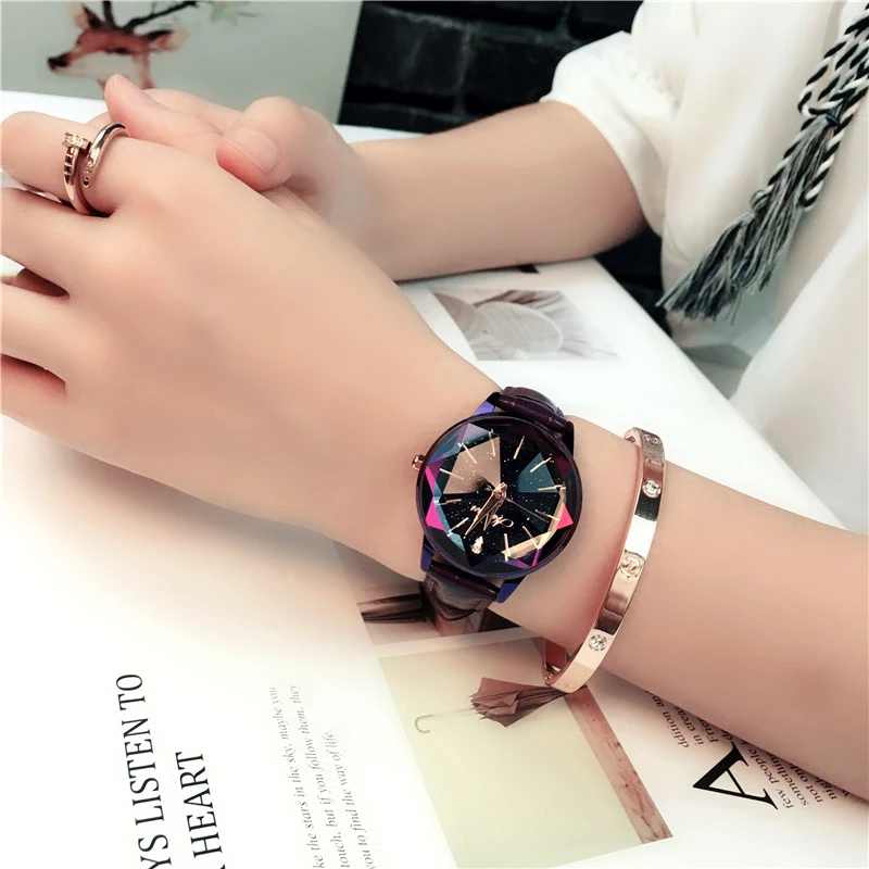 

Many Colors Korea Hot Style Quartz Watch For Women Delicate Fashion Simple Star Sky Dial Rope Strap Watch For Gift