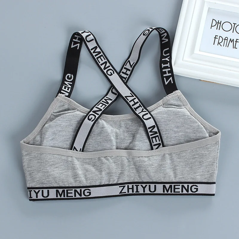 Sports Bra Training Bra Cotton Bra Girls Bra Developmental Vest-style Beauty Back Can Be Worn Tube Top Pure Cotton Alphabet Sports Training Bra 8-16 Years Old