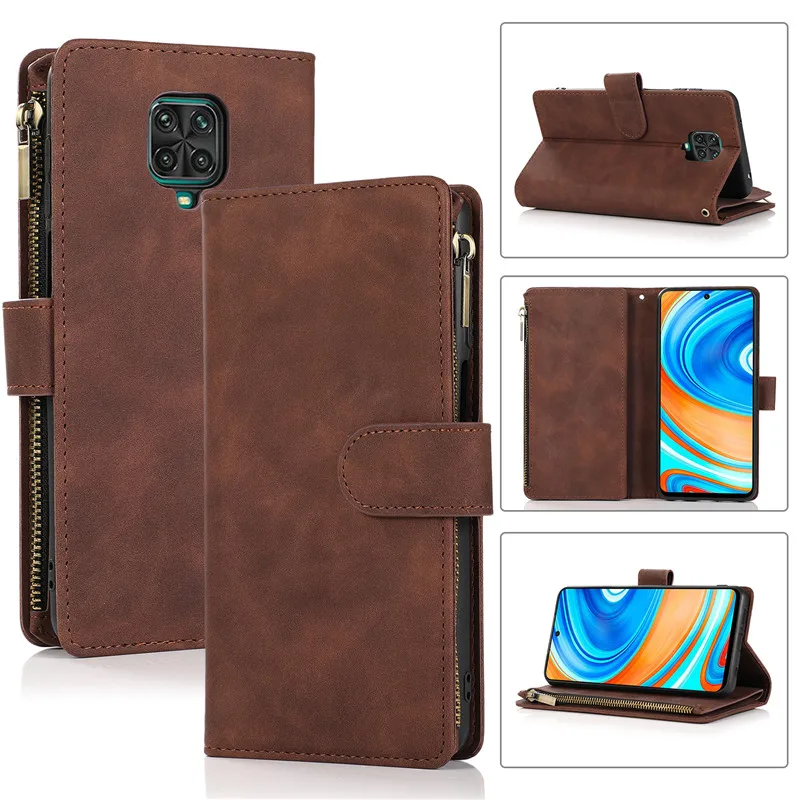 Retro Flip Leather Case For RedMi Note 11 Pro 10 10S 9S 9 8T 8 7 9A 9C 8A 7A Zipper Wallet Card Cover For XiaoMi POCO M3 Coque flip cover