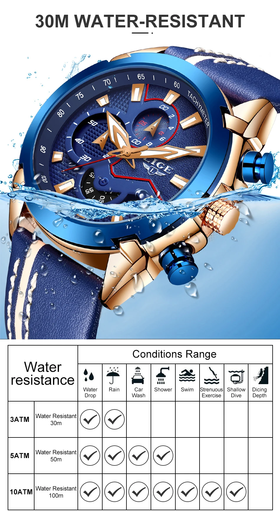 Relogio Masculino новые модные синие мужские часы LIGE Топ люксовый бренд наручные часы повседневные кожаные водонепроницаемые спортивные кварцевые часы