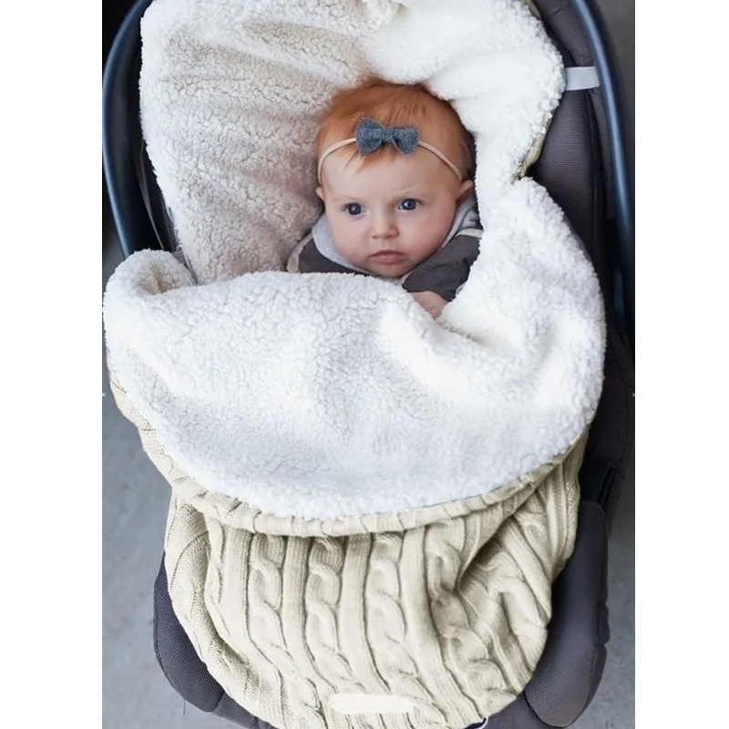 Зимняя теплая спальная сумка для новорожденных, хлопковая вязаная детская коляска для малышей, Детская Пеленка, унисекс, флис, унисекс
