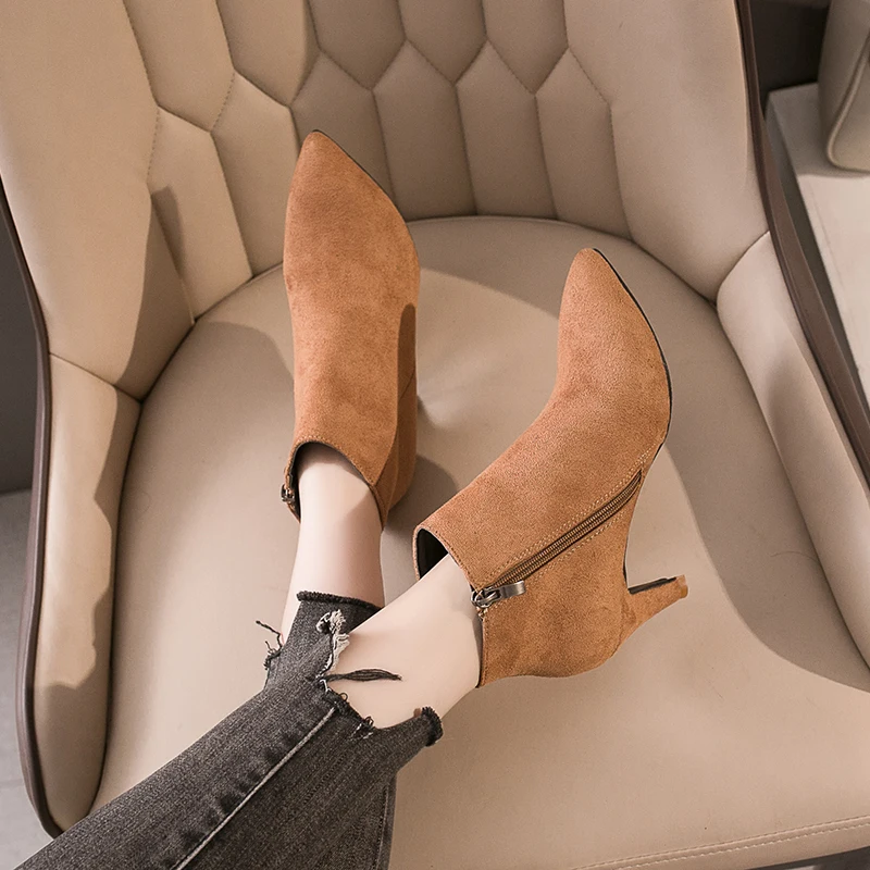 Plus Size 35-43 New Women Soft Wild Ankle Boots Autumn Crazy Leopard Zipper Shoes Woman High Heels Female Casual Jeans Boot
