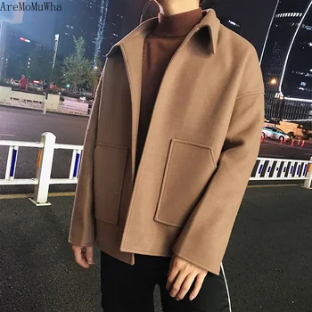 

AreMoMuWha Spring New Woolen Coat Trend Woolen Coat Men's Short Paragraph Loose Retro European and American Style Men's Clothing