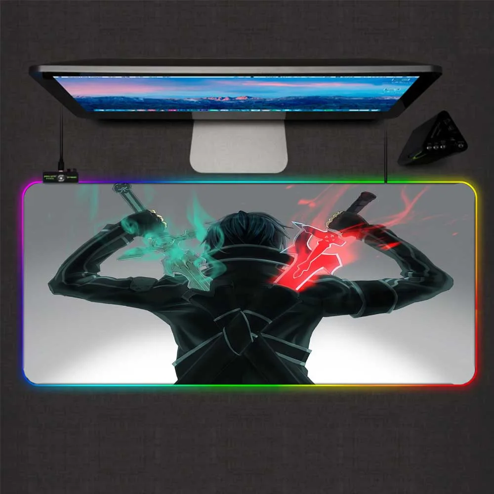 

XGZ Animation Mouse Pad RGB Sword God Field Pattern LED Backlight Large Game Player Mouse Pad Keyboard Blanket Desktop Pad 90x40