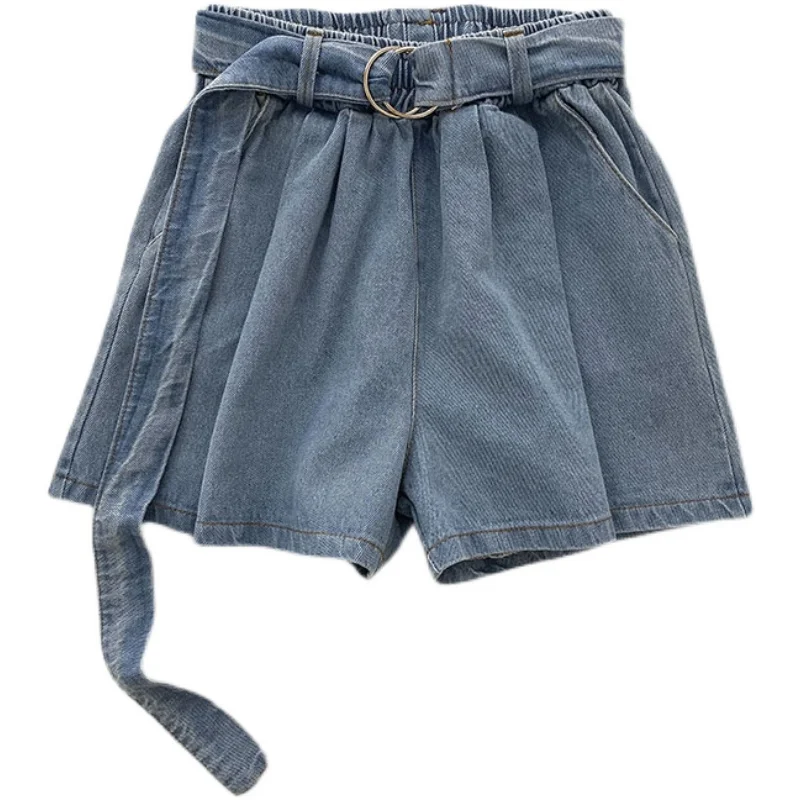 

Summer new Korean style loose wide-legged high-waist denim shorts women with belt