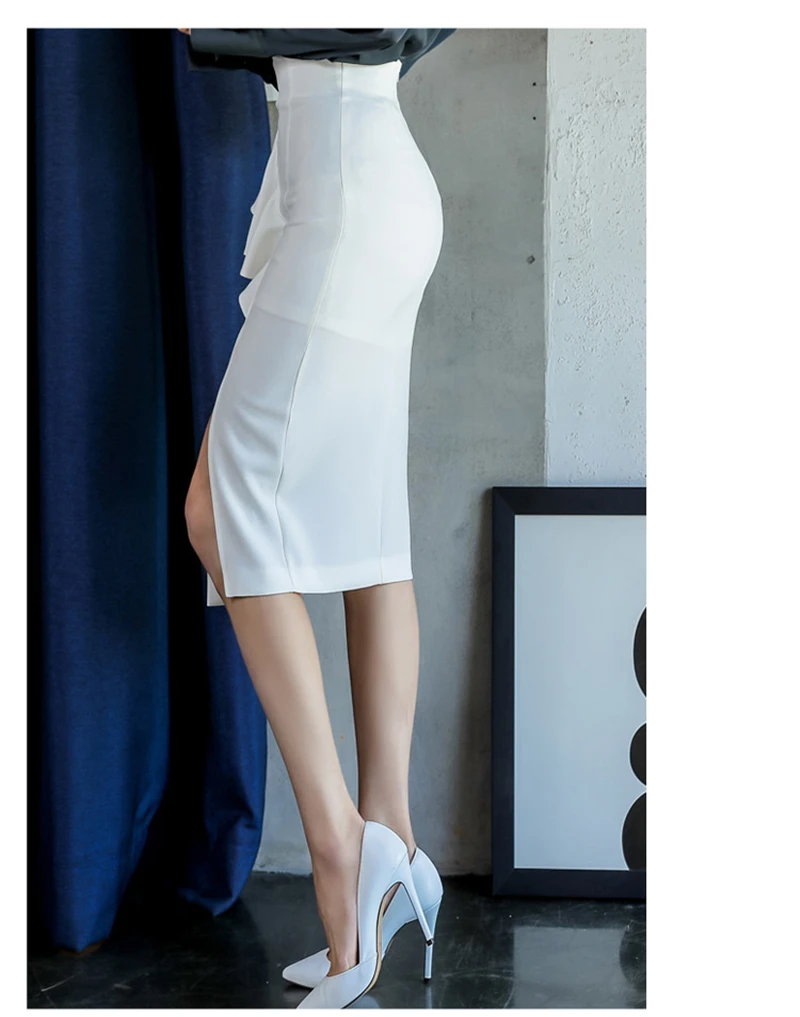 BGTEEVER Модный комплект из 2 предметов, блузка с v-образным вырезом и разрезом по бокам, юбка-карандаш с оборками, костюмы для женщин, элегантный женский комплект