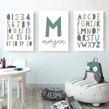 

ABC Alphabet Canvas Art Print Numbers Poster Rainbow Custom Name Wall Art Painting Posters Nursery Wall Pictures Baby Room Decor