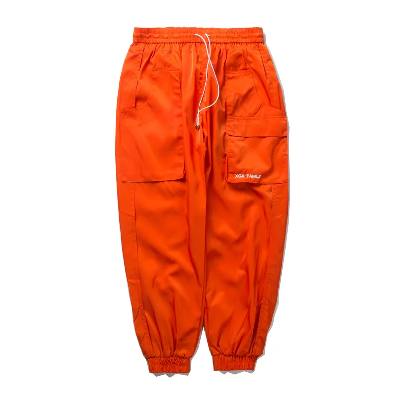 Любимые осенние мужские штаны с боковыми карманами, шаровары, брюки-карго в стиле хип-хоп, повседневные мужские джоггеры, модная уличная одежда, черные, оранжевые брюки