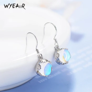 

WYEAIIR Moonstone Gradient Temperament Fashion Cute Sweet Art Beautiful 925 Sterling Silver Female Dangle Earrings