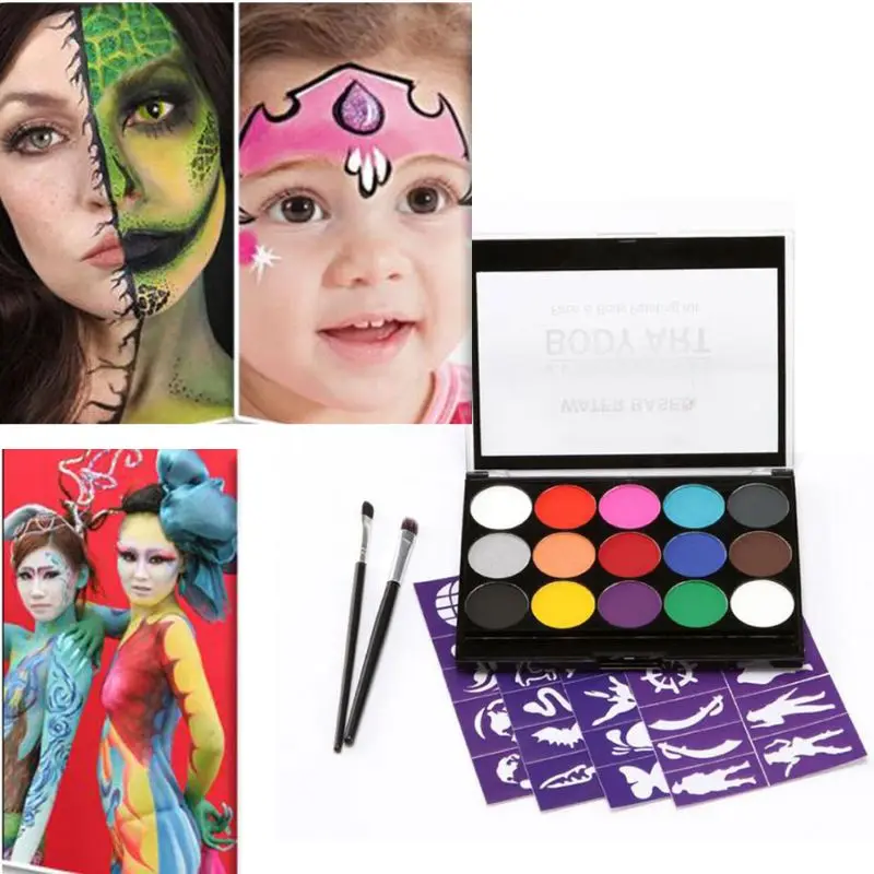 15 цветов, нетоксичные профессиональные палитры, Детские вечерние краски для лица, набор для макияжа, пигментная пудра
