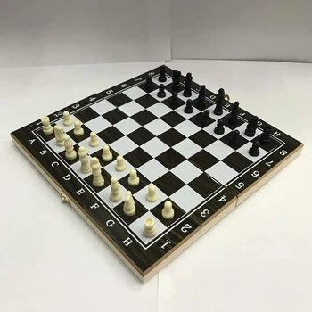 

3 In 1 Chess Board International Chess Set Portable Wooden Chessboard Travel Board Games Backgammon Checkers Pieces