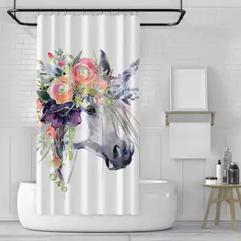 

Colorful Unicorn White Horse in Flower Wreath Pink Floral Beauty Shower Curtain Waterproof Polyester Fabric