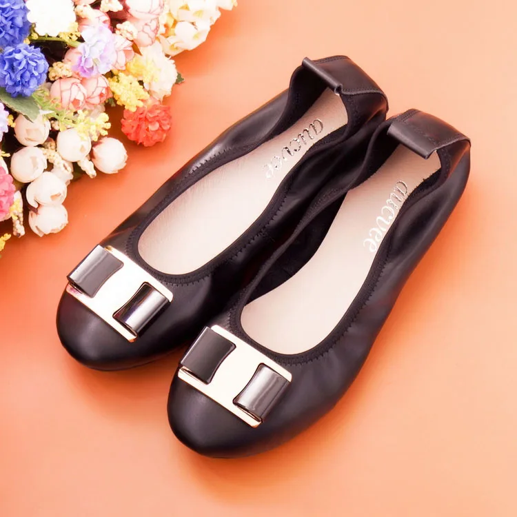 Plus Size 34-43 Ballet Flats Shoes Women Genuine Leather Spring Summer Lady Nurse Shoes 2018 Metal Decoration Woman Loafer Shoes (6)