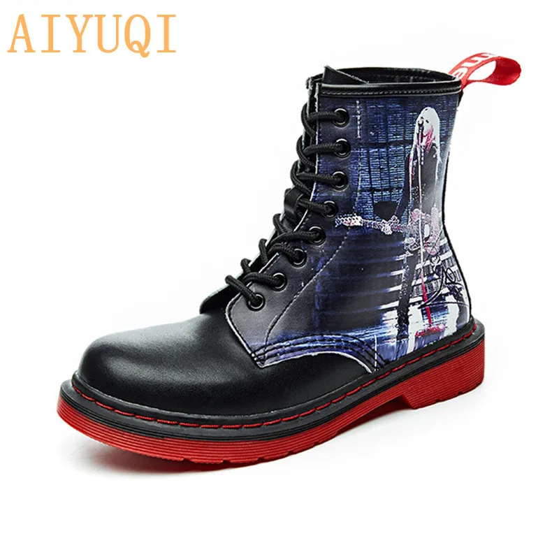 

AIYUQI Black Women Booties 2019 Autumn New Genuine Leather Ankle Boots Women Platform Martin Boots