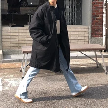 Красивая осенне-зимняя Популярная Корейская версия оснастки, ветровка, модное повседневное толстое однотонное длинное пальто черного/зеленого цвета в стиле милитари