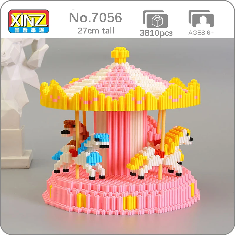 

Xizai 8054 Amusement Park Merry-go-round Carousel Animal 3D Model DIY Mini Magic Blocks Bricks Building Toy for Children no Box