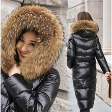 Новая зимняя женская утепленная куртка с капюшоном, Женская куртка с большим меховым воротником, белая куртка большого размера, S-6XL, женское длинное пуховое пальто средней длины 941