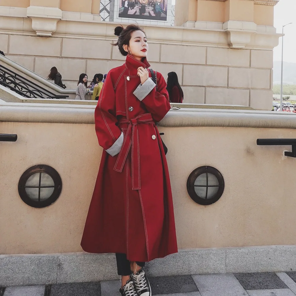 

Photo Shoot French Retro Hepburn Elegant Open Wire Long Waist Hugging Trench Coat 2020 Spring New Style British Style Coat Women