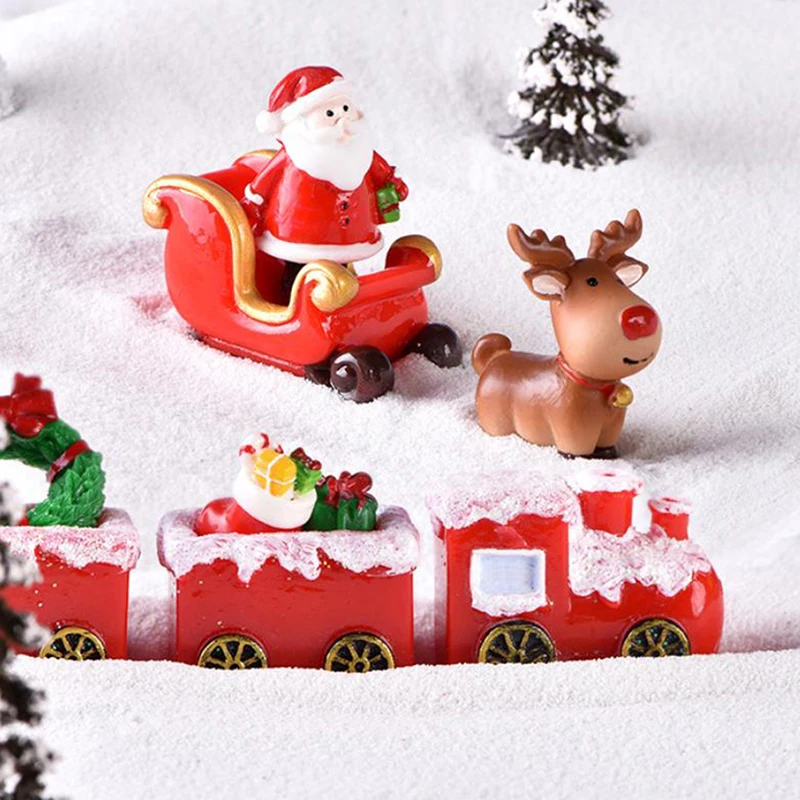 Ornament Sleigh Micro Landscape Snow Scene Christmas Decor Dollhouse Miniature Tree Snowman Gift Box | Дом и сад
