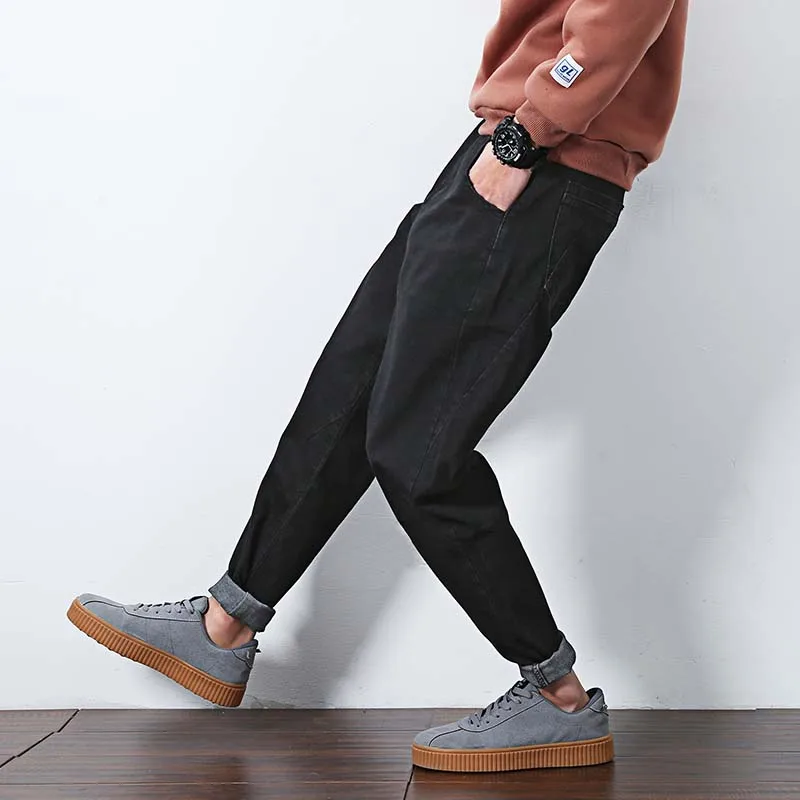 Hei6106 ankle length Новая мода чистый черный гарем джинсы мужские джинсовые брюки весна осень стрейч Свободные повседневные брюки размера плюс M-6XL - Цвет: Hei6106 ankle length