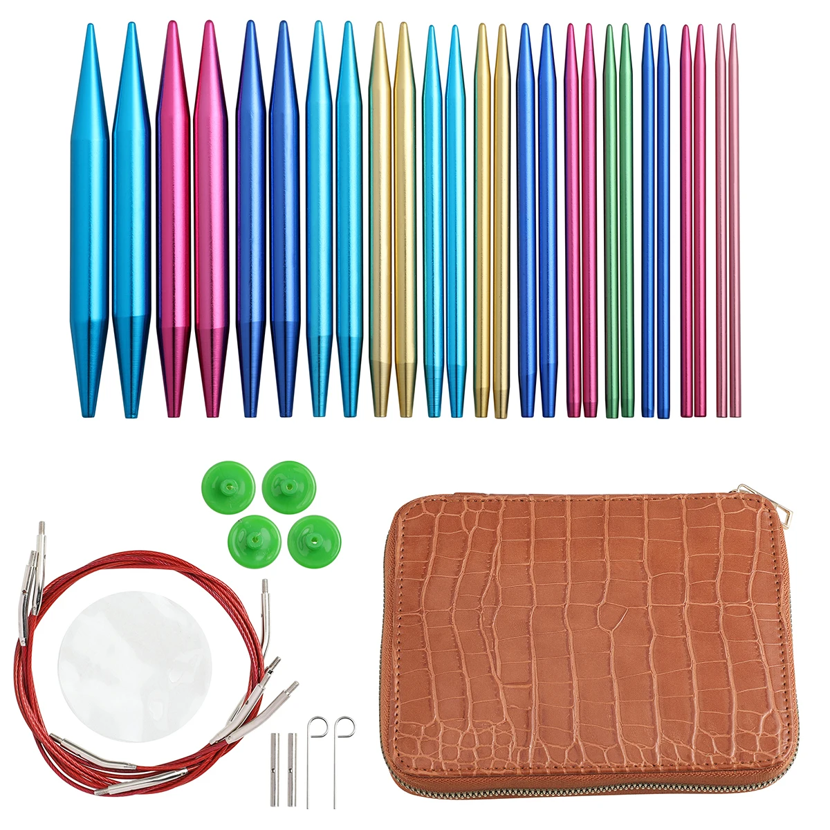 KOKNIT Aluminum Circular Knitting Needles Set 26pc Interchangeable Crochet Needles with Case for Any Crochet Patterns & Yarns CK