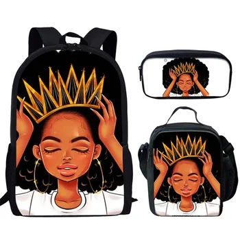 

Custom pattern 3pcs/set Black African American Girls School Backpack for Teen Girls Cartoon Student Children Kids Bagpack