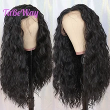 TaBeWay 13x6 черные синтетические парики на кружеве, свободные вьющиеся длинные волосы, устойчивые к клею, с натуральной линией волос для женщин