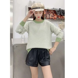 Suéter grosso feminino manga comprida, 4 unidades, para outono inverno, pulôver, gola redonda, slim, suéter quente macio para mulheres
