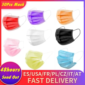 

50 Pcs Multicolor Disposable Mask Mascarillas Dustproof Breathable 3-Layer Non-Woven Masks One Time Use Facemask Mouth Face Mask