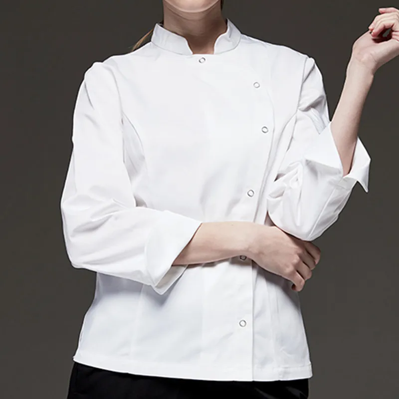 Женский черный белый поли хлопок длинный рукав шеф куртка Униформа для отеля и ресторана бистро питание кухонный персонал повара рабочая одежда B97