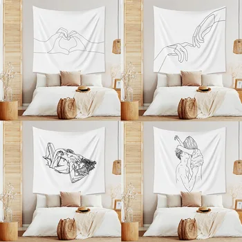 

INS Wind Minimalist Literature and Art Black and White Line Tapestry Backdrop Bedroom Home Decoration Wall Hangers Fabric Pictur