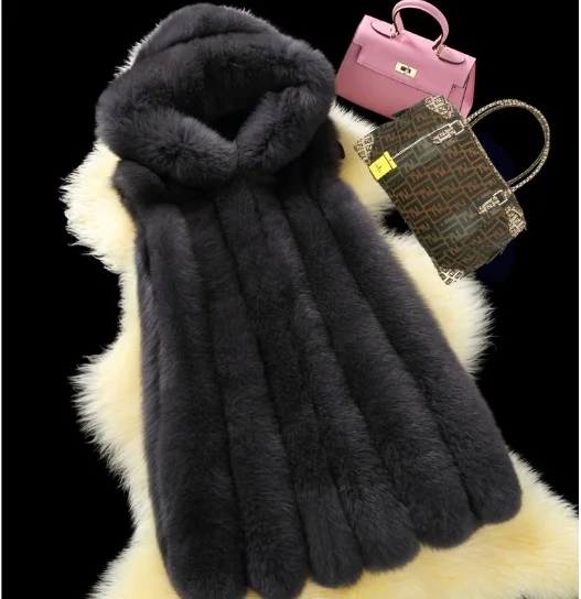 

Plus Size Fur Coat 2017 New Women Medium-long Faux Fur Outerwear Imitation Fox Fur Warm Vest Waistcoat Colete Feminino XL237