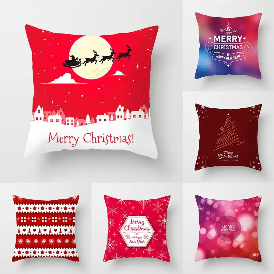 

Hot Merry Christmas Decorative Pillowcases Polyester Christmas Santa Claus Throw Pillow Case Cover Pillowcase funda de almohada