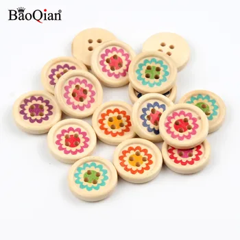 

50Pcs 20mm Sun Pattern Wooden Round Sewing Buttons For Clothing Scrapbooking Decoration DIY Home Needlework Buttons Accessories
