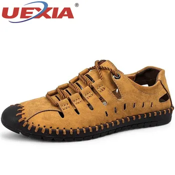 

UEXIA Handmade Summer Comfortable Men Casual Shoes Loafers Quality Split Leather Shoes Men Flats Moccasins Footwear Size 38-46